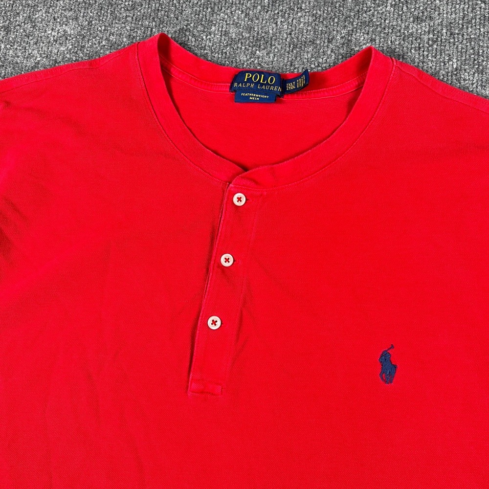 Polo Ralph Lauren Henley Shirt Mens 2XLT Red Featherweight Mesh Band Collar Pony